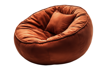 Round orange bean bag chair with pillow