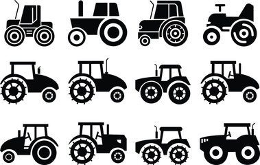 Tractor Icon set Design with Editable Stroke. Suitable for Infographics, Web Pages, Mobile Apps, vector illustration. Agricultural tractor - transport for farm in flat style. on transparent background