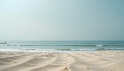 Fototapeta premium Serene Beach Scene Calm Ocean Waves and Sandy Shore