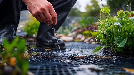 Gardener Watering Plants with a Drip Irrigation System