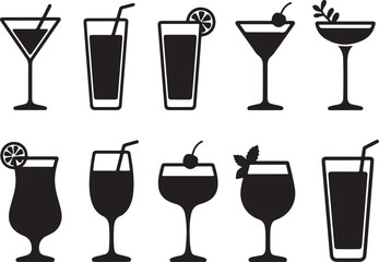 Set of cocktail drinks silhouette icon vector, Cocktail glasses and drinks icon set vector illustration