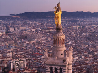 Religious statue on the highest point of Marseille