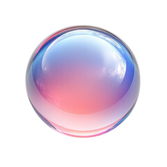 A shimmering iridescent bubble reflecting soft pink and blue hues of a on transparent background
