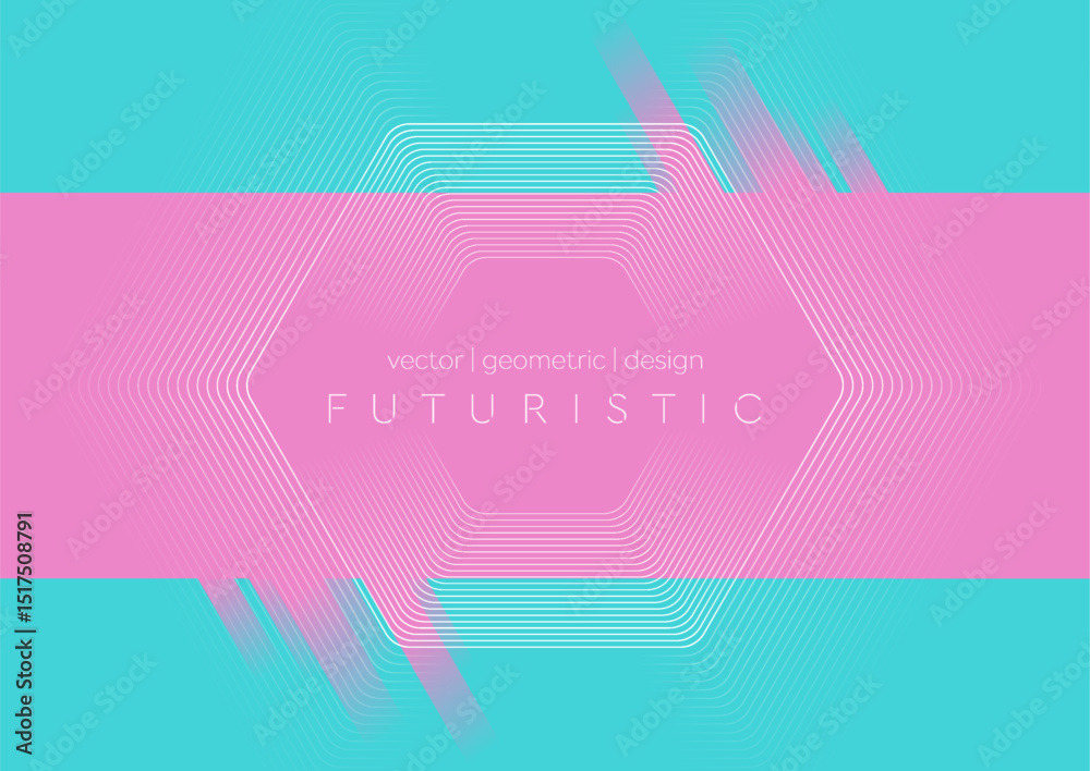 Aufkleber Linear hexagonal shape on the pink blue contrast minimal background. Geometric abstract vector design