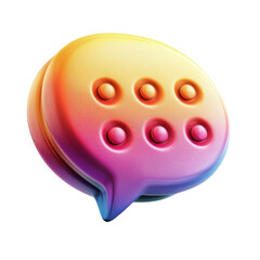 A vibrant 3D textured chat bubble representing digital conversation and on transparent background