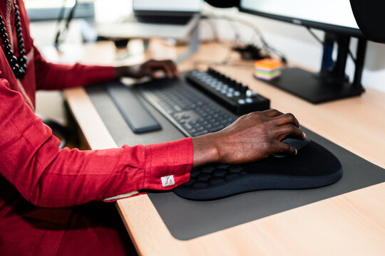 Video editor working from home using professional computer equipment