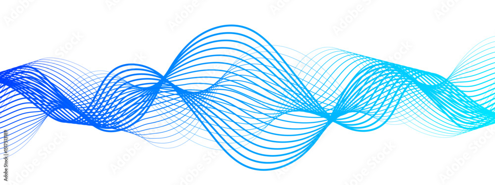 Aufkleber abstract digital composition with smooth, flowing waveforms blue lines. overlapping sine-wave patter