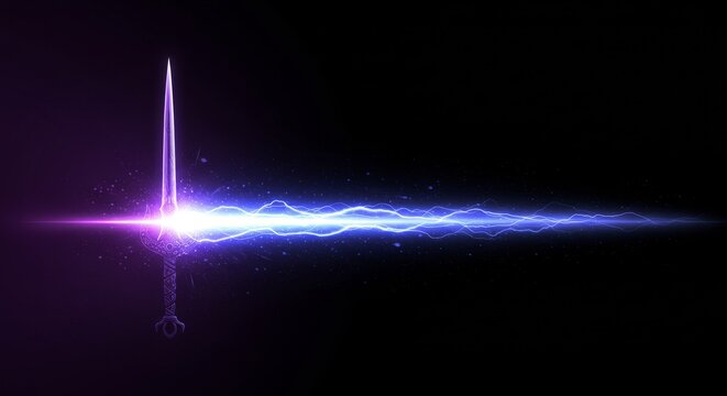Gradient from dark purple to light indigo, Kalki's sword cuts through the darkness, copying space to the right.