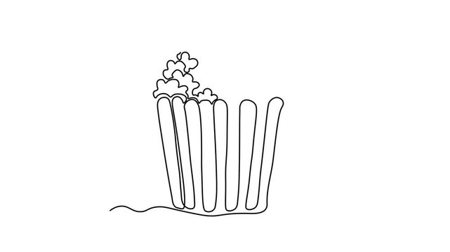 Popcorn in bucket. Self drawing animation one continuous line draw, logo