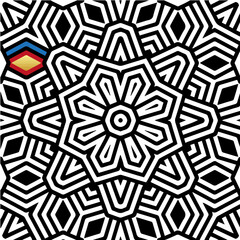 Geometric ethnic floral black white pattern. Template, stencil for laser cutting metal, wood carving, coloring, stained glass, logo. Ornaments of the East, Asia, India, Mexico, Aztec, Peru.