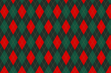 クリスマスカラーアーガイルチェックシームレスパターン背景ベクターイラスト素材