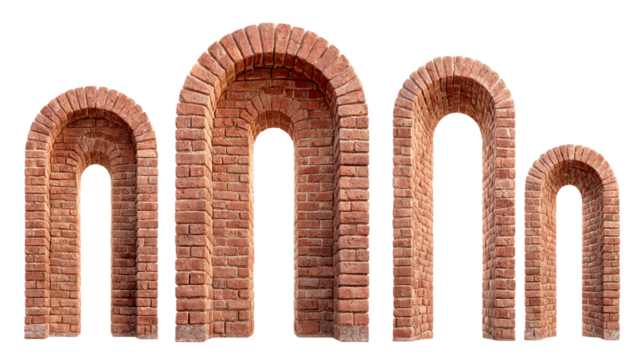 Red Brick Arches Collection on Transparent Background, PNG - Powered by Adobe