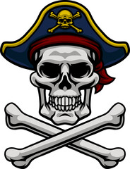 Fototapeta premium Pirate Hat Skull and Crossbones Cartoon