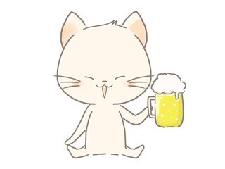 ビールジョッキで乾杯する猫のイラスト