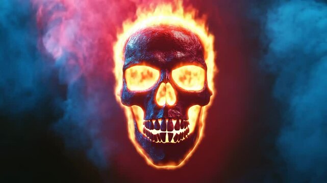 Hellfire Skull with Glowing Eyes and Flames

