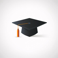 Realistic black graduation cap with orange tassel on light background, academic success symbol illustration
