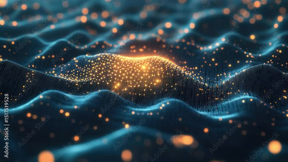 Poster digital waveform visualization: an abstract and futuristic representation of data processing, with a