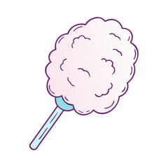 A Whimsical Cartoon Cotton Candy Illustration with a Light Blue Stick
