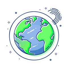 Cartoon Earth illustration with atmosphere effect and decorative elements on white