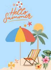 Hello Summer vibe to beach happy sun vector flat design