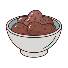 A bowl of cartoonish brown food against a black background illustration