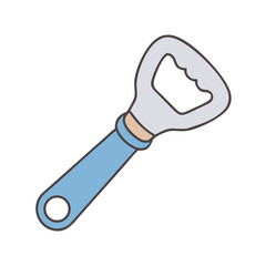 Simple cartoon bottle opener with blue handle and metal top on black
