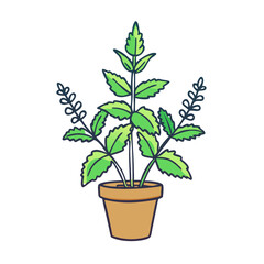 Cute cartoon houseplant in a terracotta pot with green leaves