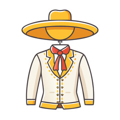 Cheerful illustration of traditional Mexican Mariachi outfit on a hanger and white background