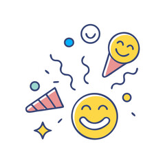 Celebration themed icon set with party hats, smiles and confetti vector