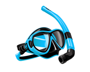 Scuba Diving Mask and Snorkel Set, black with yellow color on a transparent background