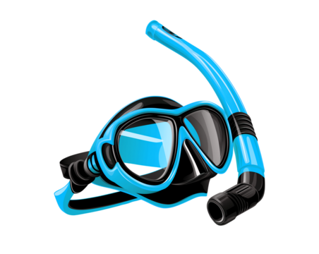 Scuba Diving Mask and Snorkel Set, black with yellow color on a transparent background