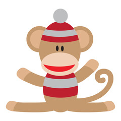 Cute and funny sitting sock monkey vector cartoon illustration