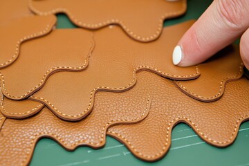 Crafting intricate leather cutouts with detailed stitching in a workshop setting