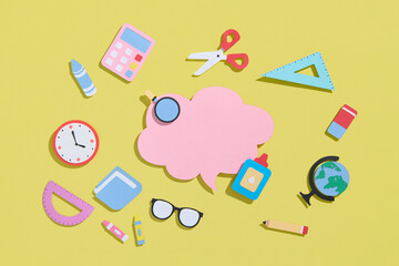 Concept for primary and secondary school pupil on yellow background