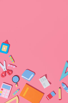 Back to school conceptual flat lay with different office icons