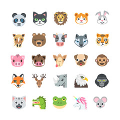 Set of icons animals  face in the zoo, flat style icon