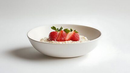 Bowl of Yogurt Topped with Fresh Strawberries
