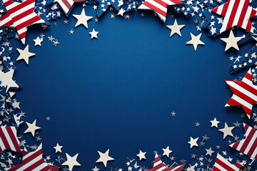Festive 4th of july background with american flag stars and confetti. perfect for celebrations, cards, or social media.