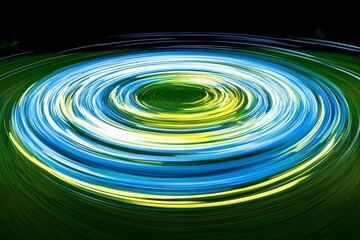 Swirling lights create dynamic patterns in a nighttime display during an outdoor event