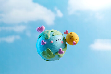 Earth and Heart with cloud over blue sky