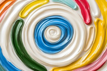 Colorful swirling patterns created with vibrant paint resembling abstract art in a close-up view