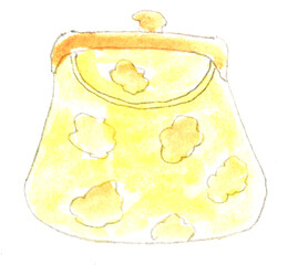 Women's handbag, yellow fashion accessory, fashion. Watercolor illustration, hand drawn modern freehand new