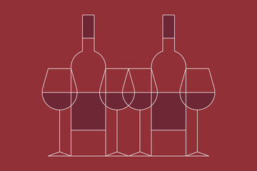 Linear wine bottles and glasses