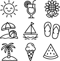 Fototapeta premium Summer Icon Set - Colorful and Bright Vacation Theme