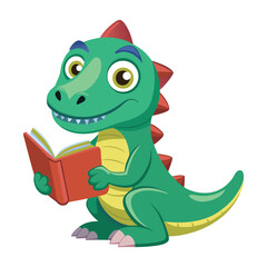 Fototapeta premium Adorable cartoon dinosaur reading a book enjoying learning and education on white background
