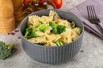 Italian pasta farfalle with broccoli