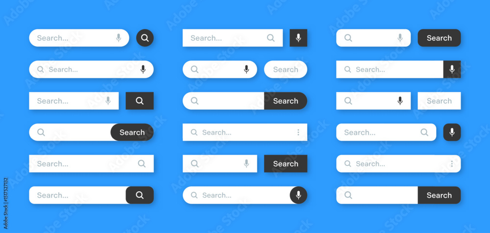 Fototapete Various search bar templates. Internet browser engine with search box, address bar and text field. UI design, website interface element with web icons and push button. Vector illustration