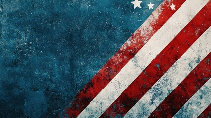 Patriotism: abstract american flag on grunge texture - red, white, and blue stripes, stars, distressed background