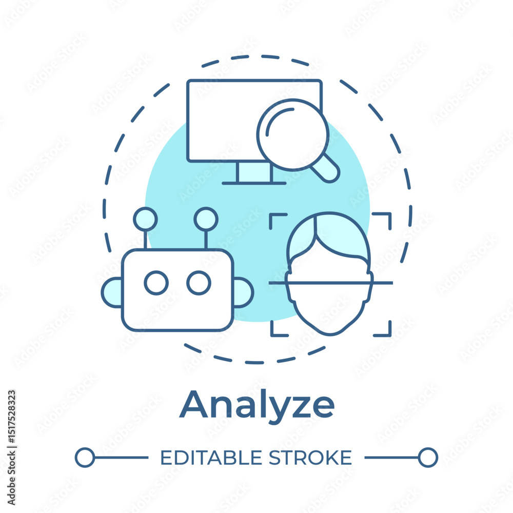 Poster analyze events soft blue concept icon. physical security ecosystem. evaluating data from detection s