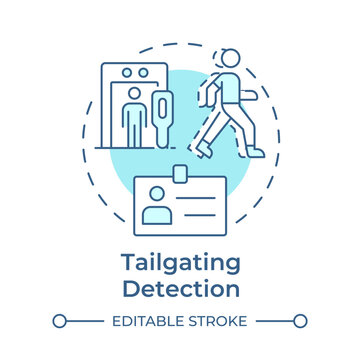 Tailgating and piggybacking soft blue concept icon. Physical security threat and risk. Unauthorized entry. Round shape line illustration. Abstract idea. Graphic design. Easy to use in booklet